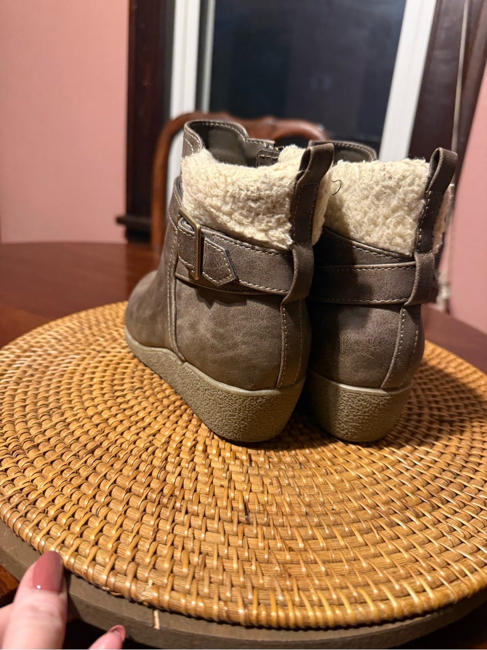 Sporto Taupe Faux Leather Ankle Bootie with Shearling Cuff - Picture 2 of 9